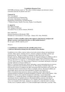 Consultation Response Form SCENIHR preliminary report on 