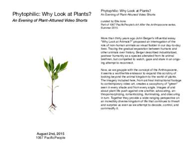 Phytophilic: Why Look at Plants? An Evening of Plant-Attuned Video Shorts Phytophilic: Why Look at Plants?  An Evening of Plant-Attuned Video Shorts