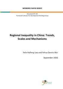 WORKING PAPER SERIES Document Nº 202 Territorial Cohesion for Development Working Group Regional Inequality in China: Trends, Scales and Mechanisms