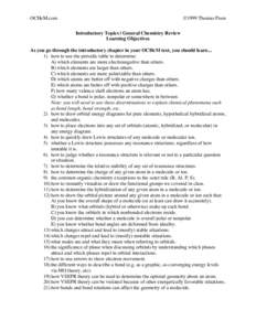 OCHeM.com  ©1999 Thomas Poon Introductory Topics | General Chemistry Review Learning Objectives