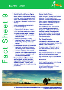 Mental Health  Fact Sheet 9 an independent health consumer voice