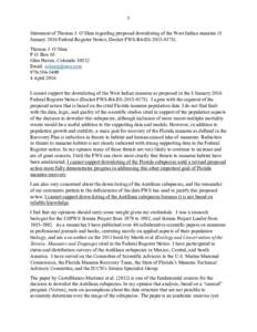 1  Statement of Thomas J. O’Shea regarding proposed downlisting of the West Indian manatee (8 January 2016 Federal Register Notice, Docket FWS-R4-ESThomas J. O’Shea P.O. Box 65