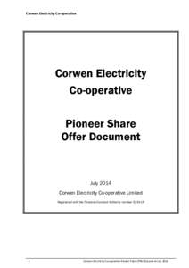 Corwen Electricity Co-operative  Corwen Electricity Co-operative Pioneer Share Offer Document