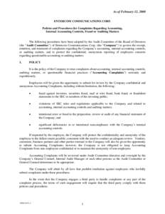As of February 12, 2008 ENTERCOM COMMUNICATIONS CORP. Policies and Procedures for Complaints Regarding Accounting, Internal Accounting Controls, Fraud or Auditing Matters  The following procedures have been adopted by th