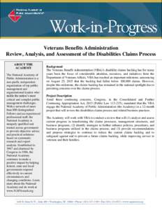 Veterans Benefits Administration Review, Analysis, and Assessment of the Disabilities Claims Process ________________________________________________________________________________________________  ABOUT THE