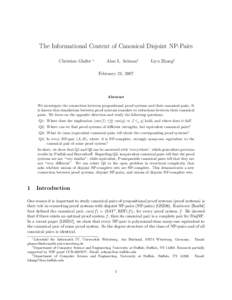 The Informational Content of Canonical Disjoint NP-Pairs Christian Glaßer ∗  Alan L. Selman†