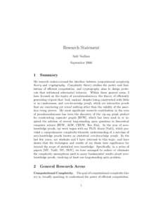 Research Statement Salil Vadhan September 2006