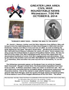 GREATER LIMA AREA CIVIL WAR ROUNDTABLE NEWS Wednesday, 7:00 PM OCTOBER 8, 2014