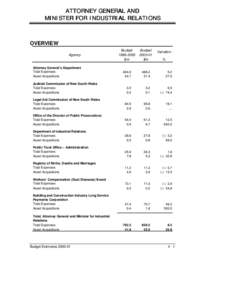 ATTORNEY GENERAL AND MINISTER FOR INDUSTRIAL RELATIONS OVERVIEW Budget[removed]