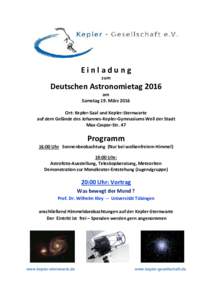Einladung zum Deutschen Astronomietag 2016 am Samstag 19. März 2016