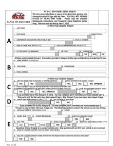 H-TAG INFORMATION FORM  PANEL ON INDUSTRY A