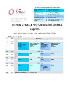 APRSAF-21 Working Group Sessions & Co-Chairs SPACE APPLICATIONS Dr. Alexander Held (CSIRO) (SAWG) Dr. Keiji Imaoka (JAXA)  Leap to the Next Stage: