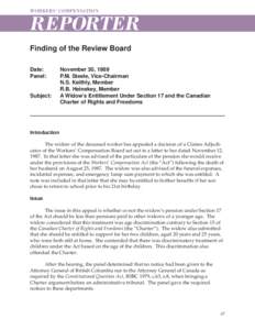 WORKERS’ COMPENSATION  REPORTER Finding of the Review Board Date: Panel: