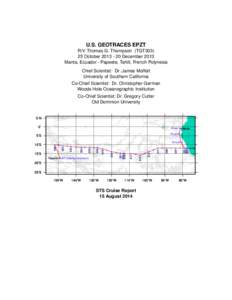 U.S. GEOTRACES EPZT R/V Thomas G. Thompson (TGT303) 25 OctoberDecember 2013 Manta, Ecuador - Papeete, Tahiti, French Polynesia Chief Scientist: Dr. James Moffett University of Southern California