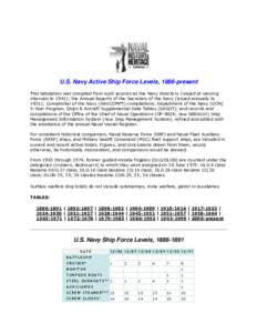 U.S. Navy Active Ship Force Levels, 1886-present This tabulation was compiled from such sources as the Navy Directory (issued at varying intervals to 1941); the Annual Reports of the Secretary of the Navy (issued annuall
