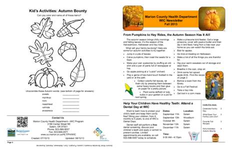 Kid’s Activities: Autumn Bounty Can you color and name all of these items? Marion County Health Department WIC Newsletter Fall 2013