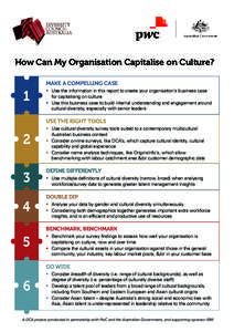 How Can My Organisation Capitalise on Culture? Make A Compelling Case 1  •	 Use the information in this report to create your organisation’s business case