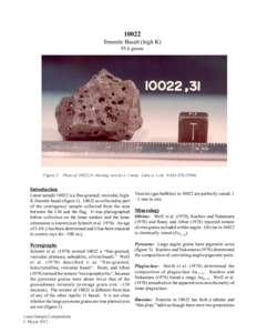 10022 Ilmenite Basalt (high K[removed]grams Figure 1: Photo of 10022,31 showing vesicles (~2 mm). Cube is 1 cm. NASA S76-25940..