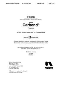 Nufarm Carbend Fungicide  5L, 10L, 20L label Date: 