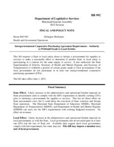 2012 Regular Session - Fiscal and Policy Note for House Bill 992