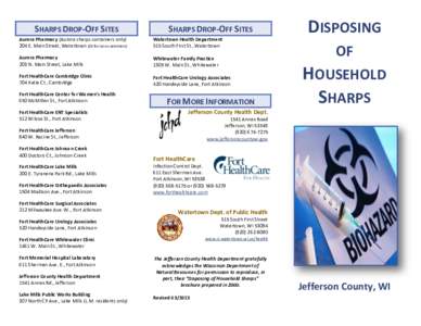 SHARPS DROP-OFF SITES  SHARPS DROP-OFF SITES Aurora Pharmacy (Aurora sharps containers only) 204 E. Main Street, Watertown ($5 for non-customers)
