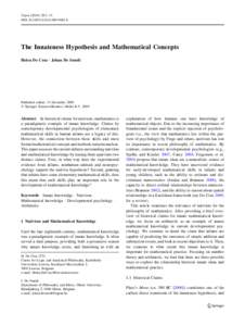 Topoi:3–13 DOIs11245The Innateness Hypothesis and Mathematical Concepts Helen De Cruz • Johan De Smedt