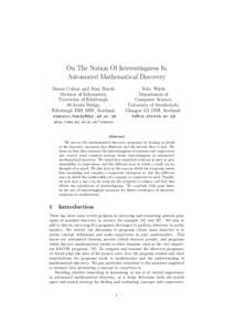 On The Notion Of Interestingness In Automated Mathematical Discovery Simon Colton and Alan Bundy Division of Informatics, University of Edinburgh, 80 South Bridge,