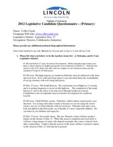 Microsoft Word[removed]Chamber Primary Candidate Questionnaire - Colby Coash District #27