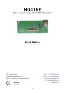 H0416E  Ethernet network interface for the H0420 MP3 controller User Guide