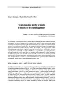 tekst i dyskurs – text und diskurs 5, 2012  Grazyna Drzazga / Magda Stroinska (Hamilton) The grammatical gender of Death: a textual and discourse approach