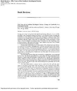 Book Reviews: Fifty Years of the Southern Sociological Society Yinger, J Milton Social Forces; Dec 1989; 68, 2; Research Library