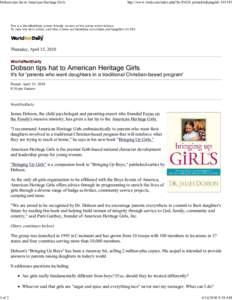 Dobson tips hat to American Heritage Girls  1 of 2 http://www.wnd.com/index.php?fa=PAGE.printable&pageId=141393