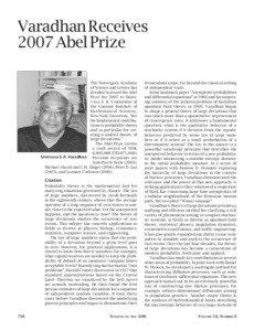 Varadhan Receives 2007 Abel Prize The Norwegian Academy