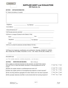 Print Form  SUPPLIER AUDIT and EVALAUTION ZEE Systems, Inc.  SECTION 1