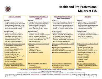 Health and Pre-Professional Majors at FSU ATHLETIC TRAINING COMMUNICATION SCIENCE & DISORDERS