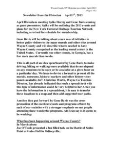 Wayne County NY Historian newsletter April 2013 Page 1 of 3 Newsletter from the Historian  April 1st, 2013