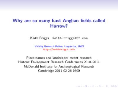 Why are so many East Anglian fields called Harrow? Keith Briggs 
