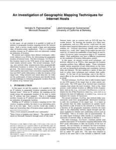 An Investigation of Geographic Mapping Techniques for Internet Hosts  Venkata N. Padmanabhan Microsoft Research