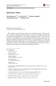 European Journal of Mathematics:1–8 DOIs40879EDITORIAL Spitsbergen volume Fedor Bogomolov1,2 · Ivan Cheltsov2,3 · Frédéric Mangolte4 ·