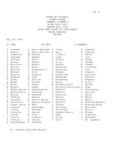 NO. 9 STATE OF ILLINOIS NINETY-NINTH GENERAL ASSEMBLY HOUSE ROLL CALL SENATE BILL 1564