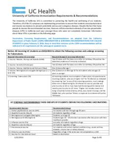University of California Immunization Requirements & Recommendations