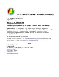 a ne Cls ALABAMA DEPARTMENT OF TRANSPORTATION FOR IMMEDIAT E RELEASE July 24, 2016