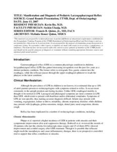 Manifestation and Diagnosis of Pediatric Laryngopharyngeal Reflux: