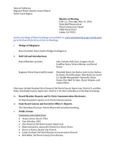 State of California Regional Water Quality Control Board North Coast Region Minutes of Meeting 8:30 A.M., Thursday, May 12, 2016