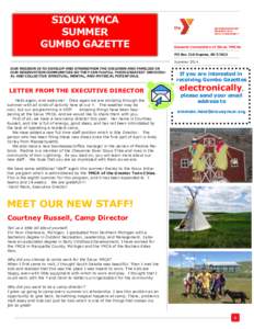 SIOUX YMCA SUMMER GUMBO GAZETTE General Convention of Sioux YMCAs PO Box 218 Dupree, SD 57623