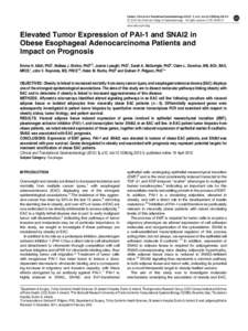 Elevated Tumor Expression of PAI-1 and SNAI2 in Obese Esophageal Adenocarcinoma Patients and Impact on Prognosis