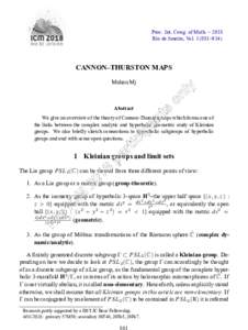 Proc. Int. Cong. of Math. – 2018 Rio de Janeiro, Vol–914) CANNON–THURSTON MAPS Mahan Mj