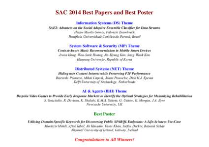 SAC 2014 Best Papers and Best Poster