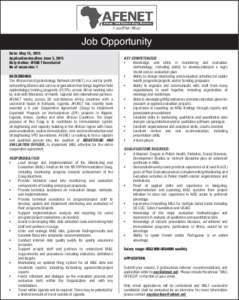Job Opportunity Date: May 15, 2015 Application deadline: June 5, 2015 Duty station: AFENET Secretariat No of vacancies: 1 BACKGROUND: