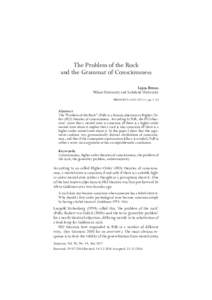 The Problem of the Rock and the Grammar of Consciousness Lajos Brons Nihon University and Lakeland University BIBLID626X; pp. 5–12]